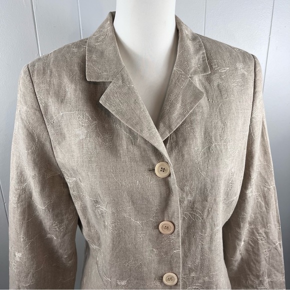 Amanda Smith Petites Pure Linen Jacket Blazer Beige Embroidered Size 12P - Picture 2 of 16